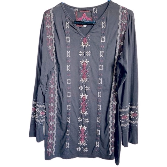Johnny Was Charcoal Embroidered Tunic Blouse Top - Picture 2 of 6
